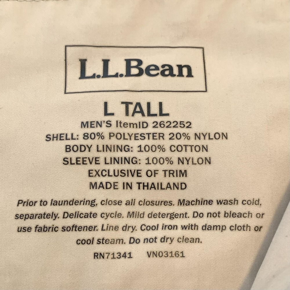L.L. Bean Jacket Mens LT Tall Beige Lined Microfiber‎ Windbreaker Zip Pockets - Picture 2 of 7